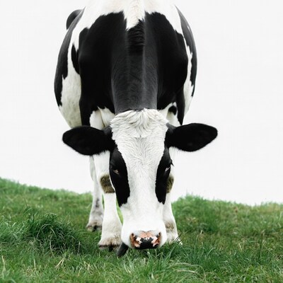 Holstein cow grazing on grass