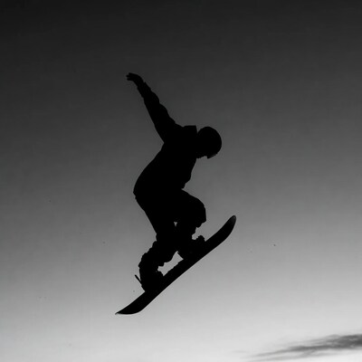 Snowboarder jumping silhouette
