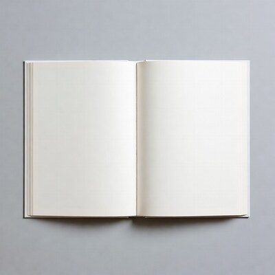 Open blank book on gray background
