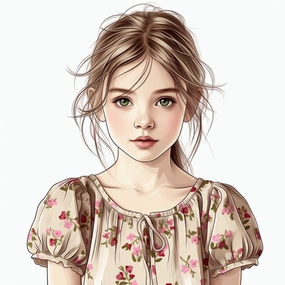Girl with messy hair in floral dress