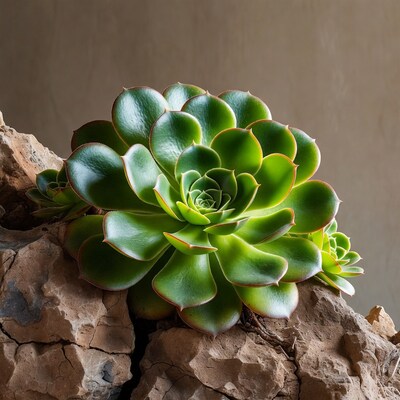 Green Aeonium Succulent on Rock