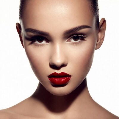 Woman with red lipstick close-up