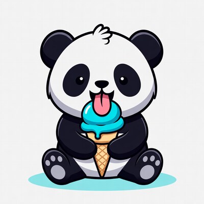 Cute panda eating ice cream