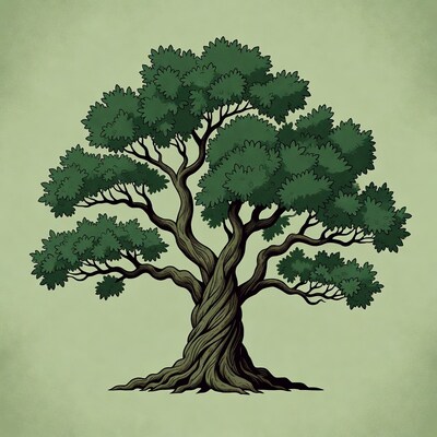 Illustrated Green Tree on Isolated Background