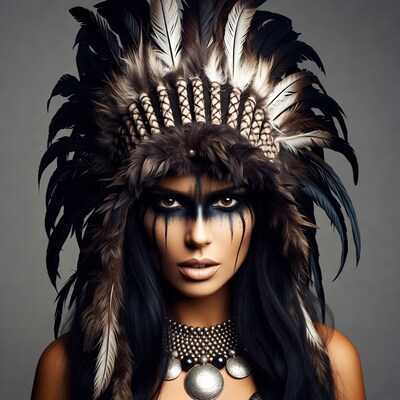 Woman in Native American headdress