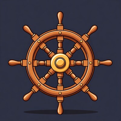 Wooden Ship Steering Wheel Illustration