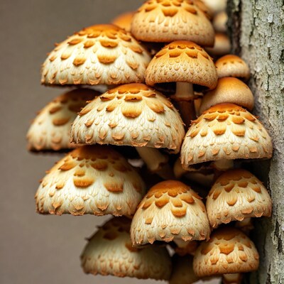 Cluster of orange scaly mushrooms on tree
