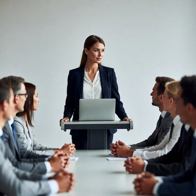 Woman presenting at business meeting
