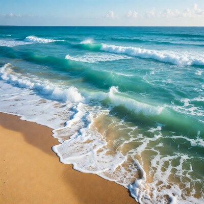 Waves crashing on sandy beach