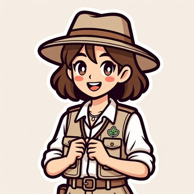 Smiling anime explorer girl in vest
