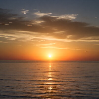 Sunset over ocean with clouds