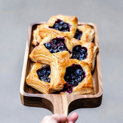 Blueberry Danishes on Wooden Board
