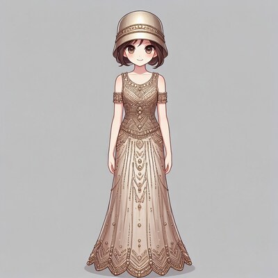 Anime girl in beaded flapper dress