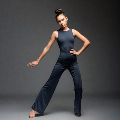 Asian girl in gray dance pose