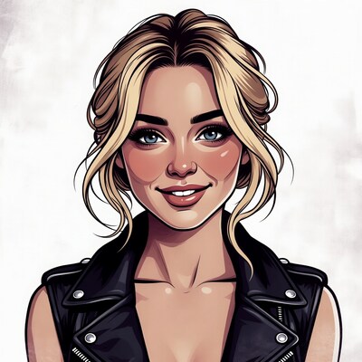 Blonde woman in leather vest illustration
