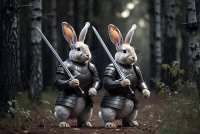 Two Armored Knight Bunnies in Forest
