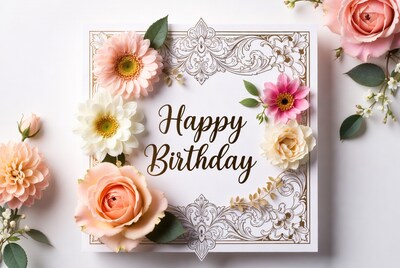 Happy Birthday Card with Pink Flowers