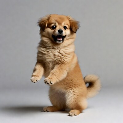 Fluffy Pomeranian Puppy Standing on Hind Legs