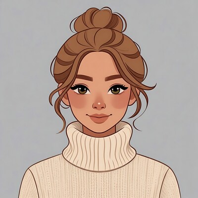 Woman with bun hairstyle in turtleneck