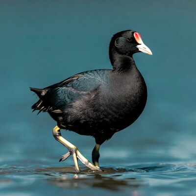 Common Moorhen walking in water