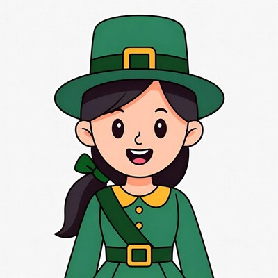 Cartoon girl in green leprechaun hat