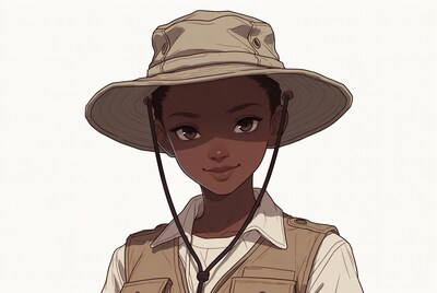 Black woman in safari hat and vest