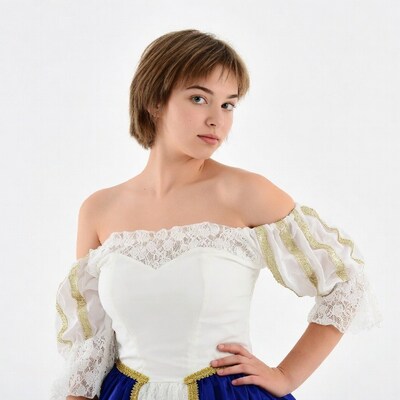 Girl in white off-shoulder Renaissance dress