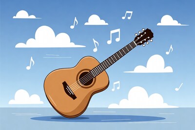 Acoustic Guitar with Music Notes