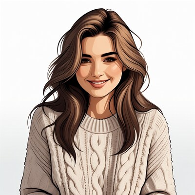 Smiling woman in white sweater illustration