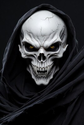 Hooded Skull with Glowing Yellow Eyes