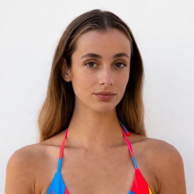 Woman in colorful bikini top