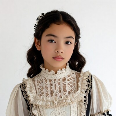 Asian girl in lace Victorian dress