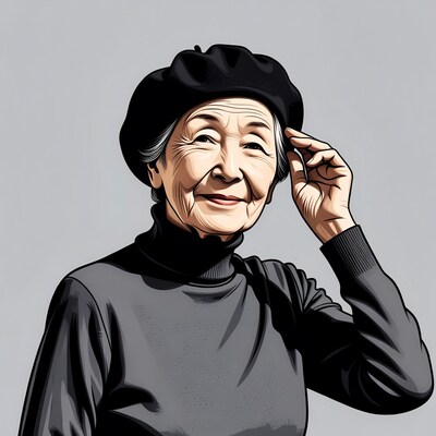 Elderly Asian woman in beret
