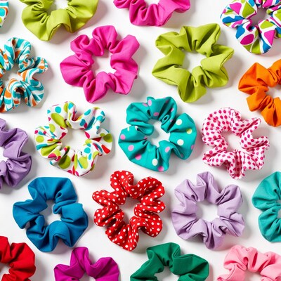 Colorful scrunchies on white background