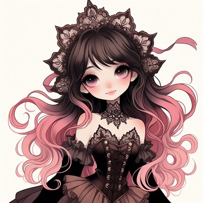 Anime girl in gothic lolita dress