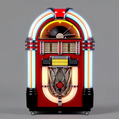Retro Red Jukebox with Neon Lights