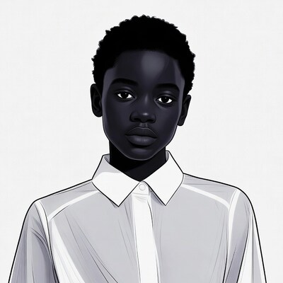 African boy in white collar shirt illustration