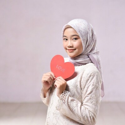 Asian girl holding LOVE heart sign