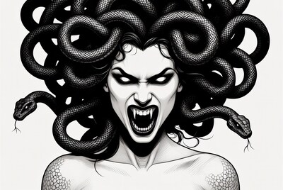 Roaring Medusa with Snake Hair