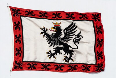 Black Eagle Flag with Red Fleur-de-lis Border