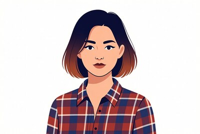 Asian woman with ombre bob haircut