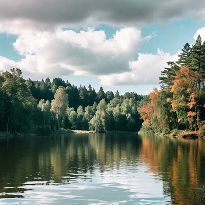Autumn Forest Lake with Reflections
