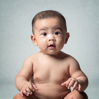 Asian baby boy sitting nude