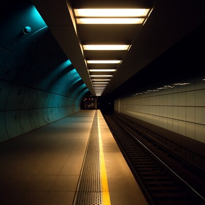 Empty Subway Tunnel Platform at Night