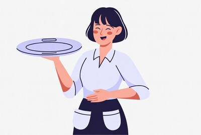 Woman holding tray illustration