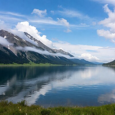 Snowy Mountains Reflecting in Lake