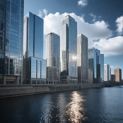 Skyscrapers along river waterfront