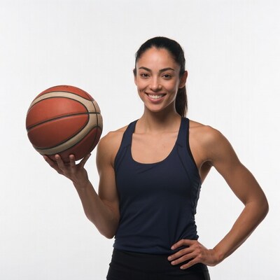 Smiling woman holding basketball