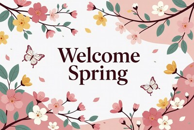 Welcome Spring Flowers Butterflies Illustration
