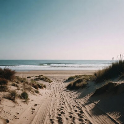 Sandy path through dunes to ocean